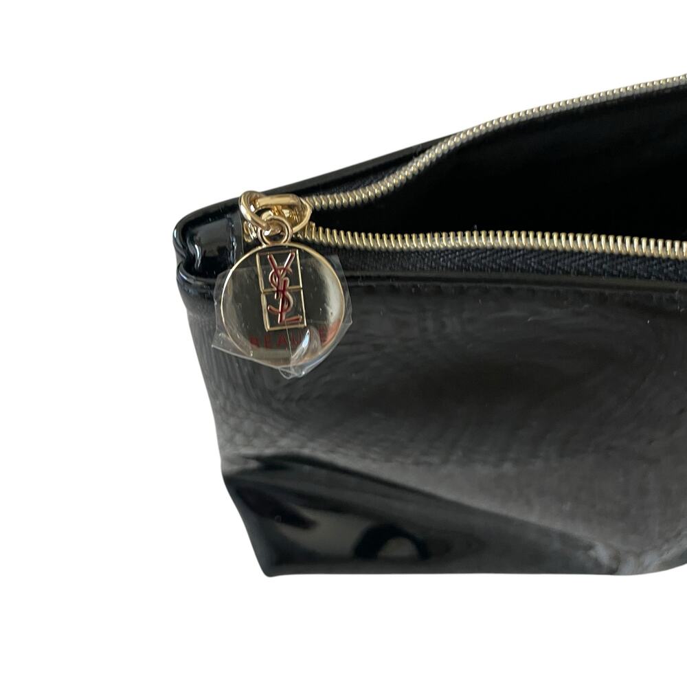 Yves Saint Laurent YSL Beaute Makeup Bag Travel Pouch Black Patent Clutch NEW - Picture 15 of 16